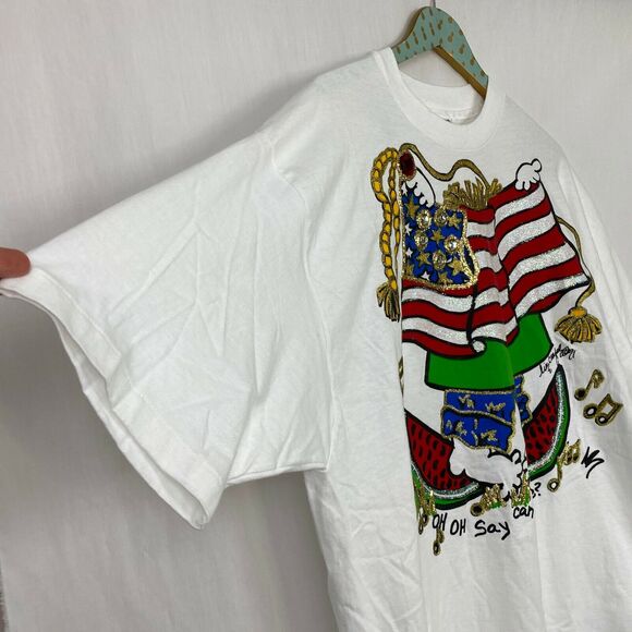 Vintage Lisa Coufal Top XL Unisex Womens USA Patriotic Painted 90s T-Shirt NOS - Picture 2 of 6
